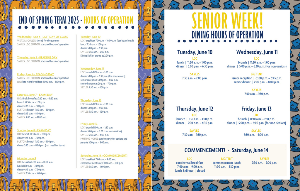 end of term/senior week hours